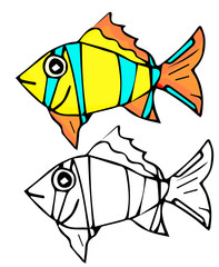 Editable fish symbol icon color, colorful fish template. Vector doodle.