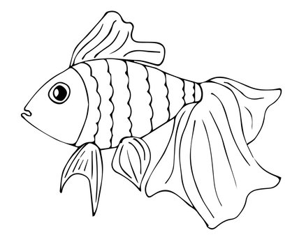 Symbol color editable fish symbol template. hand-drawn goldfish, vector doodle
