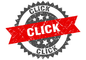 click grunge stamp with red band. click