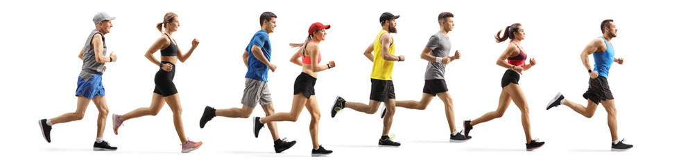 Men and women running a marathon