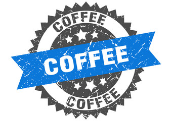 coffee grunge stamp with blue band. coffee
