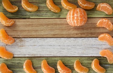 wooden board with mandarin slices for template