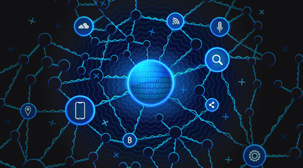 Cyberspace Technology Background. Cyber Data Network Concept. Futuristic Cyberspace Design Illustration. Innovation Business System Structure. Cyber Data Engineering Structure. Blue Science Wallpaper.