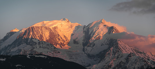 Sunset on Mont Blanc mountain, seen from Domancy valley