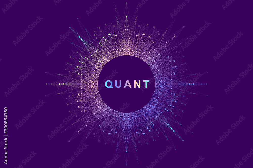 Aufkleber Circular quantum computer technology concept. Sphere explosion background. Deep learning artificial intelligence. Big data algorithms visualization. Waves flow. Quantum explosion, vector illustration