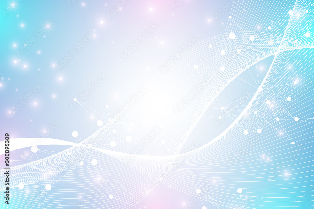 Aufkleber Expansion of life. Colorful explosion background with connected line and dots, wave flow. Visualization Quantum technology. Abstract graphic background explosion, motion burst, vector illustration.