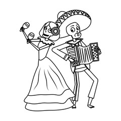 catrina and mariachi playing accordion couple characters