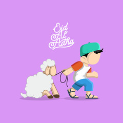 a boy and a sheep going to eid al adha-vector