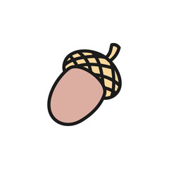 Acorn, fruit of oak flat color icon.