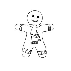 Christmas hand drawn gingerbread man. Vector illustration for greeting cards, stickers, posters and icon design.