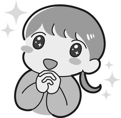 ときめく　女の子　感動　感激　キラキラ　笑顔　白黒
