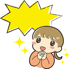 ときめく　女の子　吹き出し付き　感動　感激　キラキラ　笑顔　