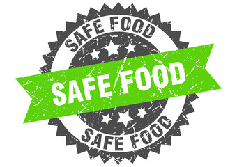 safe food grunge stamp with green band. safe food