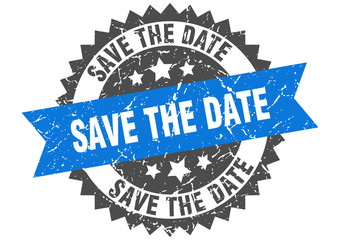 save the date grunge stamp with blue band. save the date