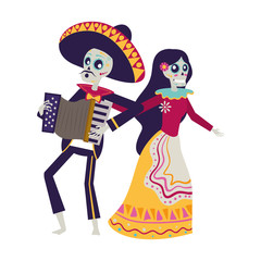 catrina and mariachi playing accordion couple characters