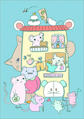 ネズミ　マンション 年賀状　素材　家族　コミカル　おしゃれ　楽しい　お正月