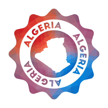 Algeria low poly logo. Colorful gradient travel logo of the country in geometric style. Multicolored polygonal Algeria rounded sign with map for your infographics.