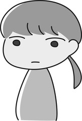 無表情　女性　呆然　ガーン　ショック　左向き　シンプル　イラスト　白黒