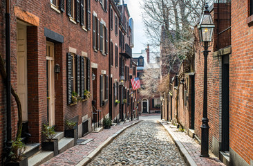 Fototapeta premium Historic Acorn Street of Beacon Hill - Boston, Massachusetts, USA 