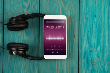 Listen music online concept - online music player app on smartphone