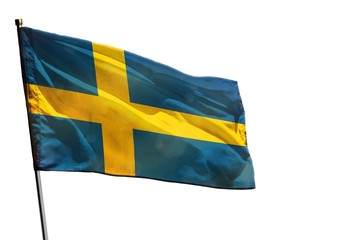 Fluttering Sweden flag on clear white background isolated.