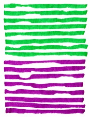 Green purple abstract set stripes texture isolated on white background. Marker hand drawn illustration