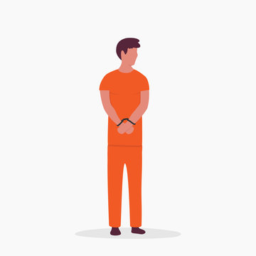 Man In Orange Prison Jumpsuit Over White Background. Vector Flat Illustration.