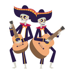 mexican mariachis skulls playing guitars characters