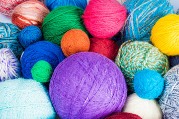 wool yarn ball. Colorful threads for needlework. Colorful fabric texture background