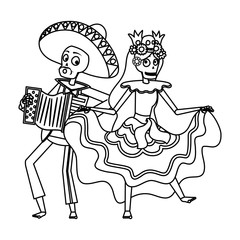 catrina and mariachi playing accordion couple characters