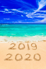 Fototapeta na wymiar Numbers 2020 on beach