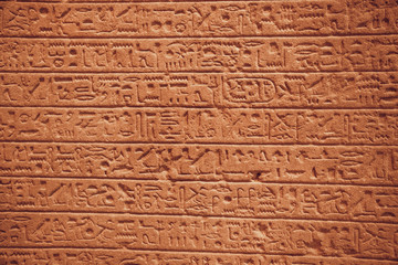 close up of Egyptian hieroglyphs on the wall