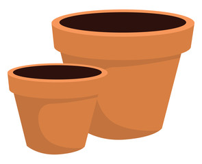 Flower pot with dirt, illustration, vector on white background. - obrazy, fototapety, plakaty