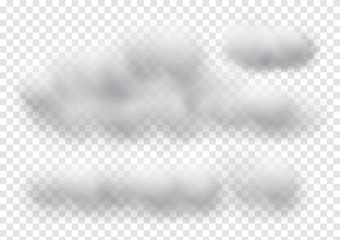 Virtual white cloud vectors isolated on transparency background, fluffy cotton wool