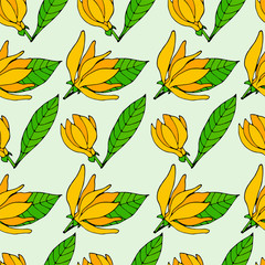 Obraz premium Ylang-ylang seamless. Exotic vector flowers pattern. 