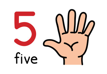 5, Kid's hand showing the number five hand sign.