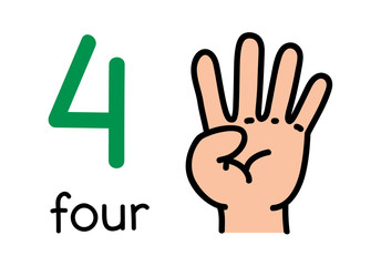 Obraz premium 4, Kid's hand showing the number four hand sign.