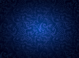 damask vintage blue ultramarine background with floral elements in Gothic, Baroque style. Royal texture, vector Eps 10