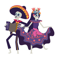 catrina and mariachi playing accordion couple characters