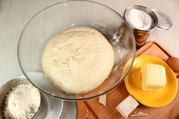 Yeast dough (leaven) after rising, or 