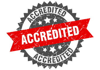 accredited grunge stamp with red band. accredited
