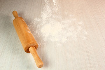 Sifting Flour on table. Preparing place to roll out dough. 