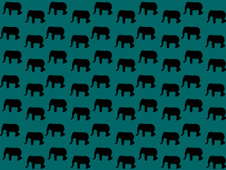  Seamless pattern of silhouettes of a black elephant on a dark blue background.