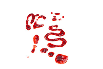 Red jam splashes isolated on white