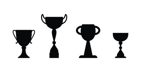 set of cups, sports award symbol, isolated silhouettes on a white background