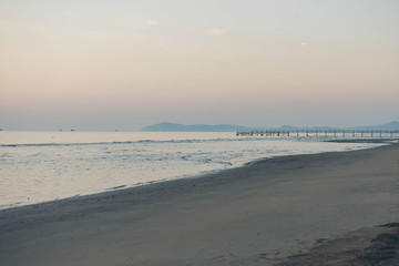 Sunset on a beach in Rimini, Italy.