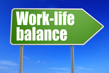 Work-life balance word with green road sign
