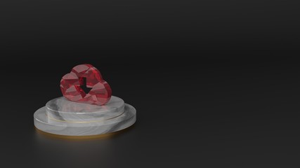 3D rendering of red gemstone symbol of cloud download icon
