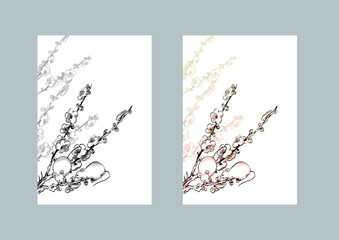 鼠と梅の花線画イラストセット