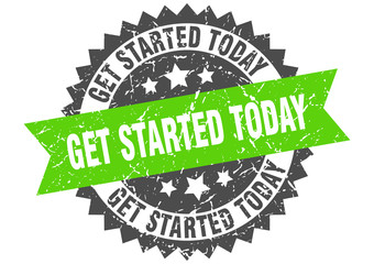 get started today grunge stamp with green band. get started today